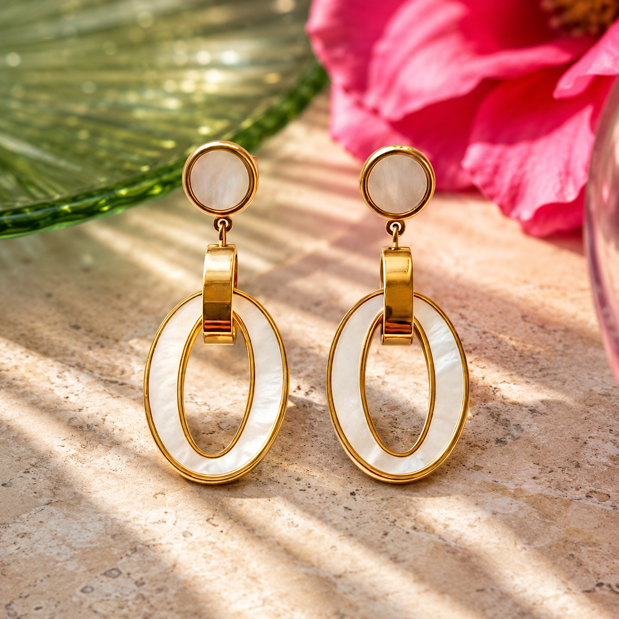 White Oval Drop Earrings
