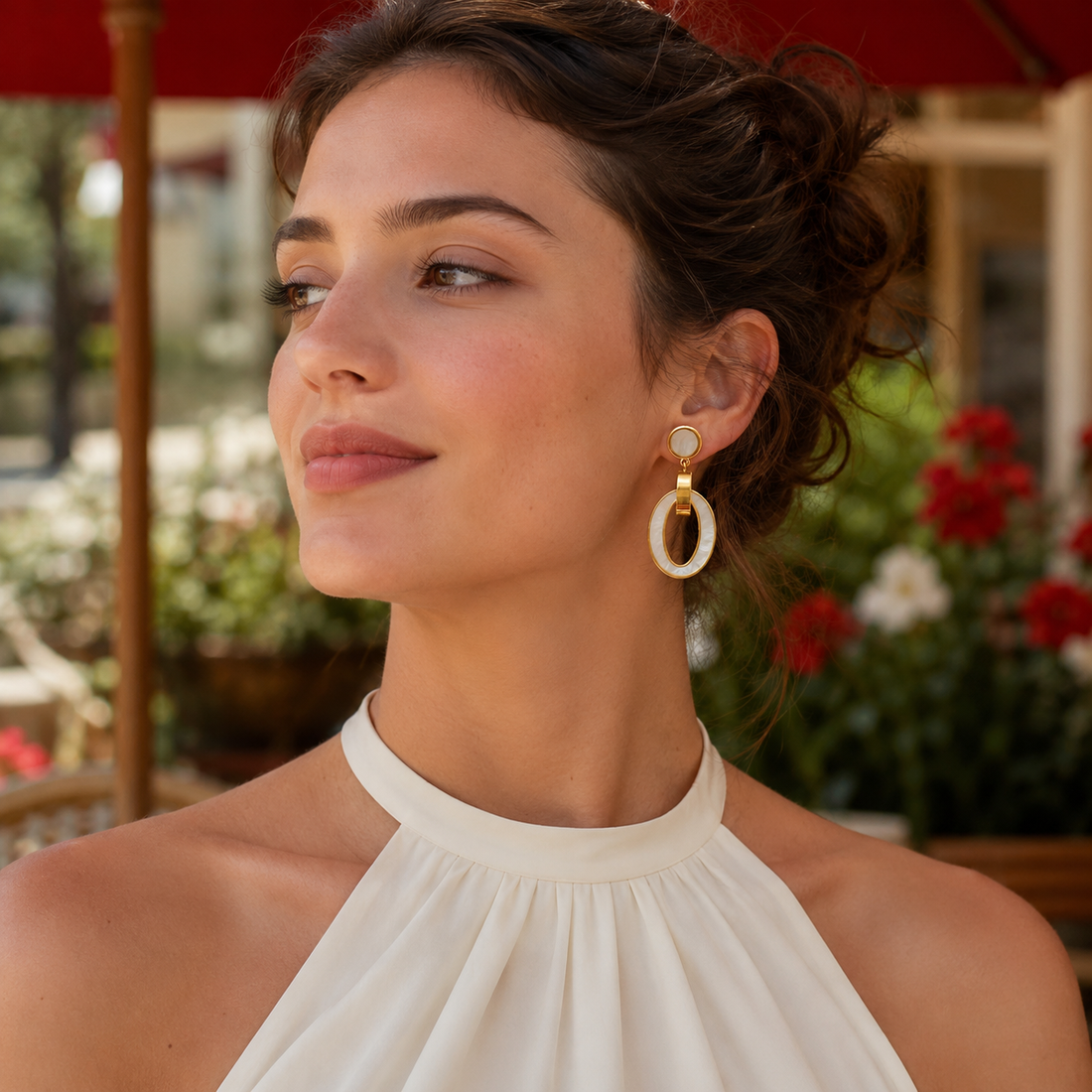 White Oval Drop Earrings