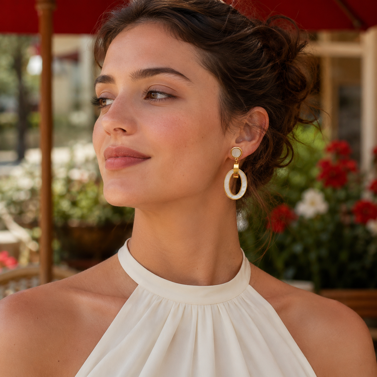 White Oval Drop Earrings