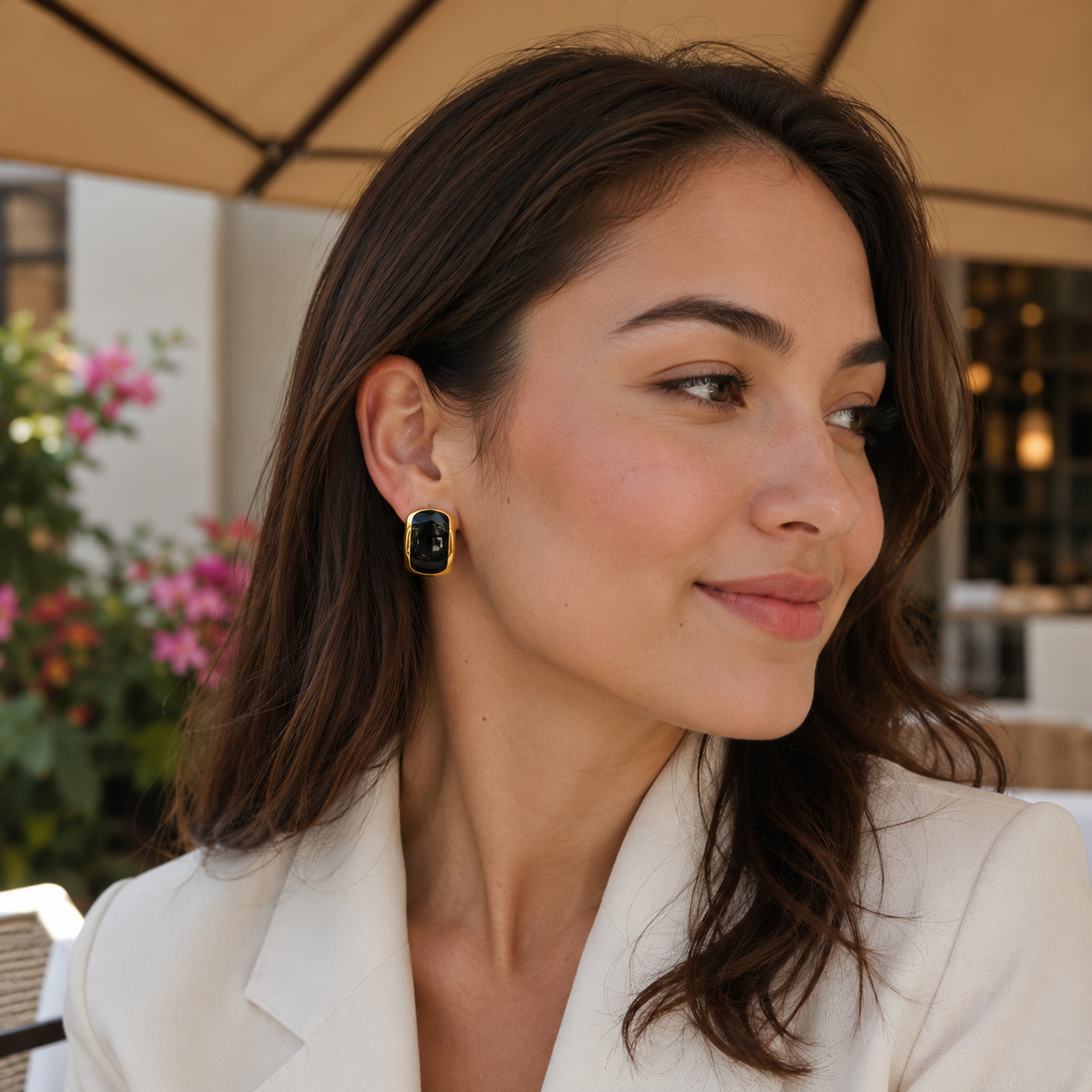 Black Resin Square Stud Earrings