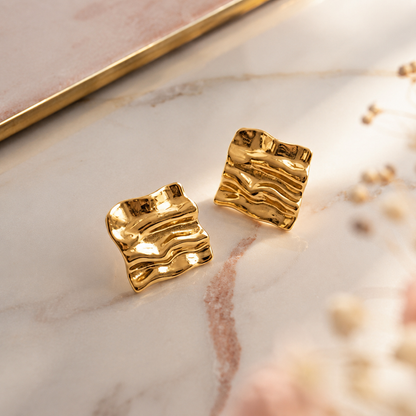 Gold Ripple Stud Earrings