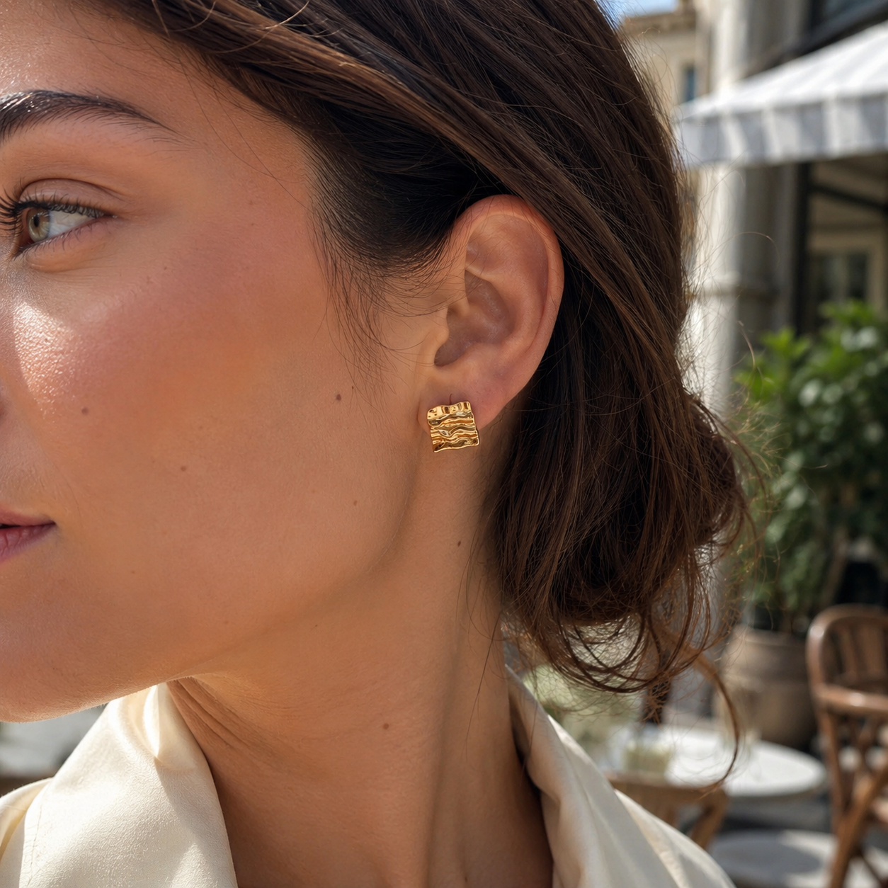 Gold Ripple Stud Earrings