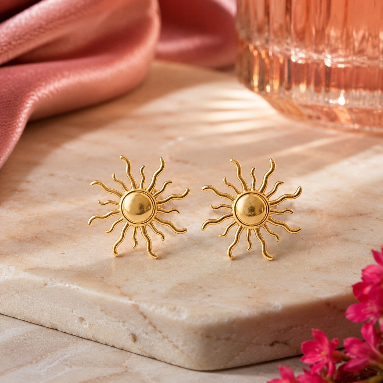 Gold Sunburst Stud Earrings
