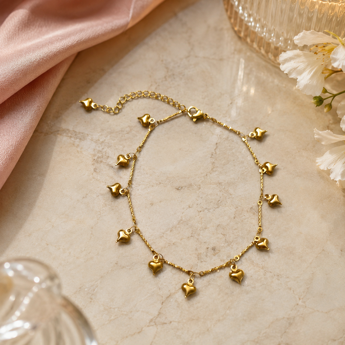 Gold Heart Charm Anklet