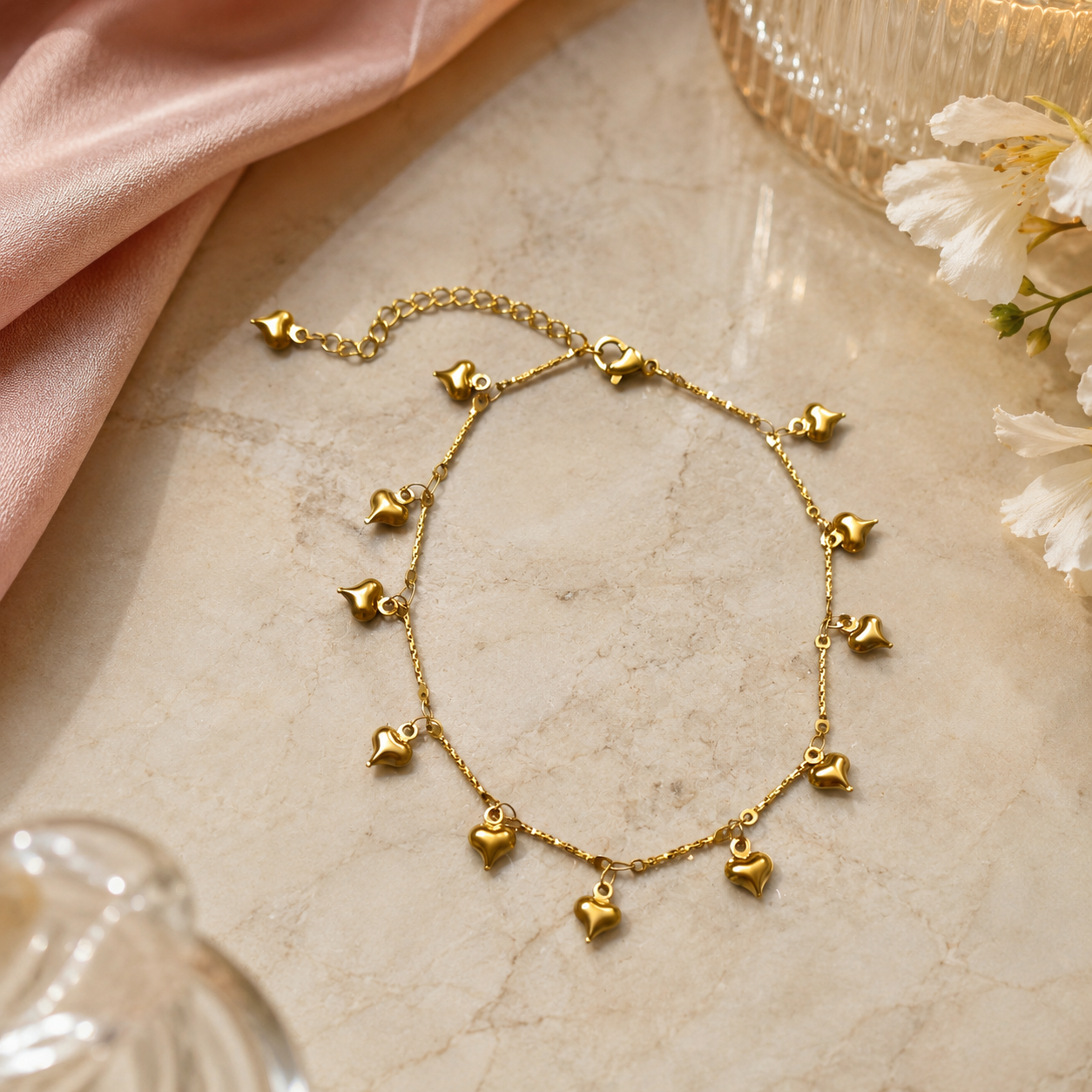 Gold Heart Charm Anklet