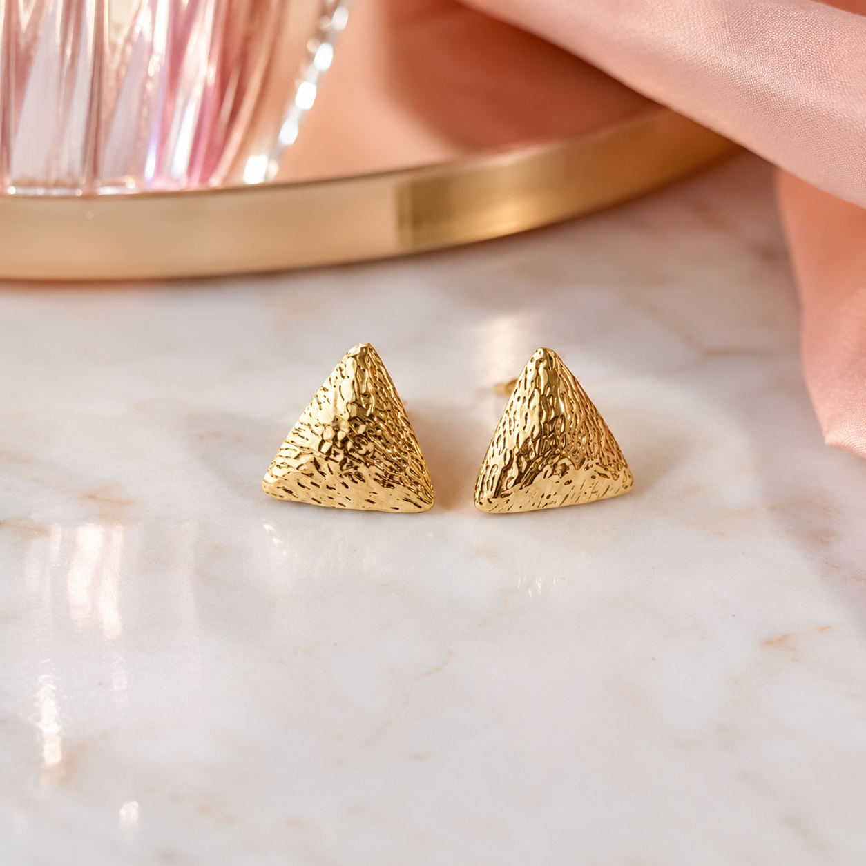 Gold Pyramid Stud Earrings