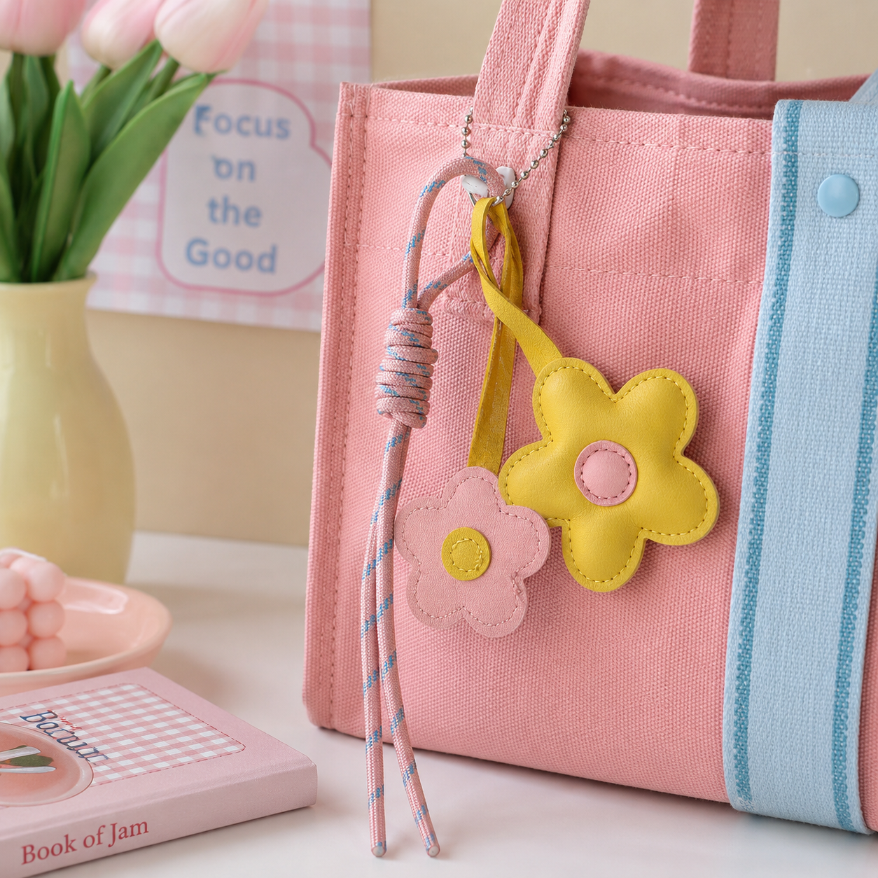 Pink &amp; Yellow Flower Bag Charm