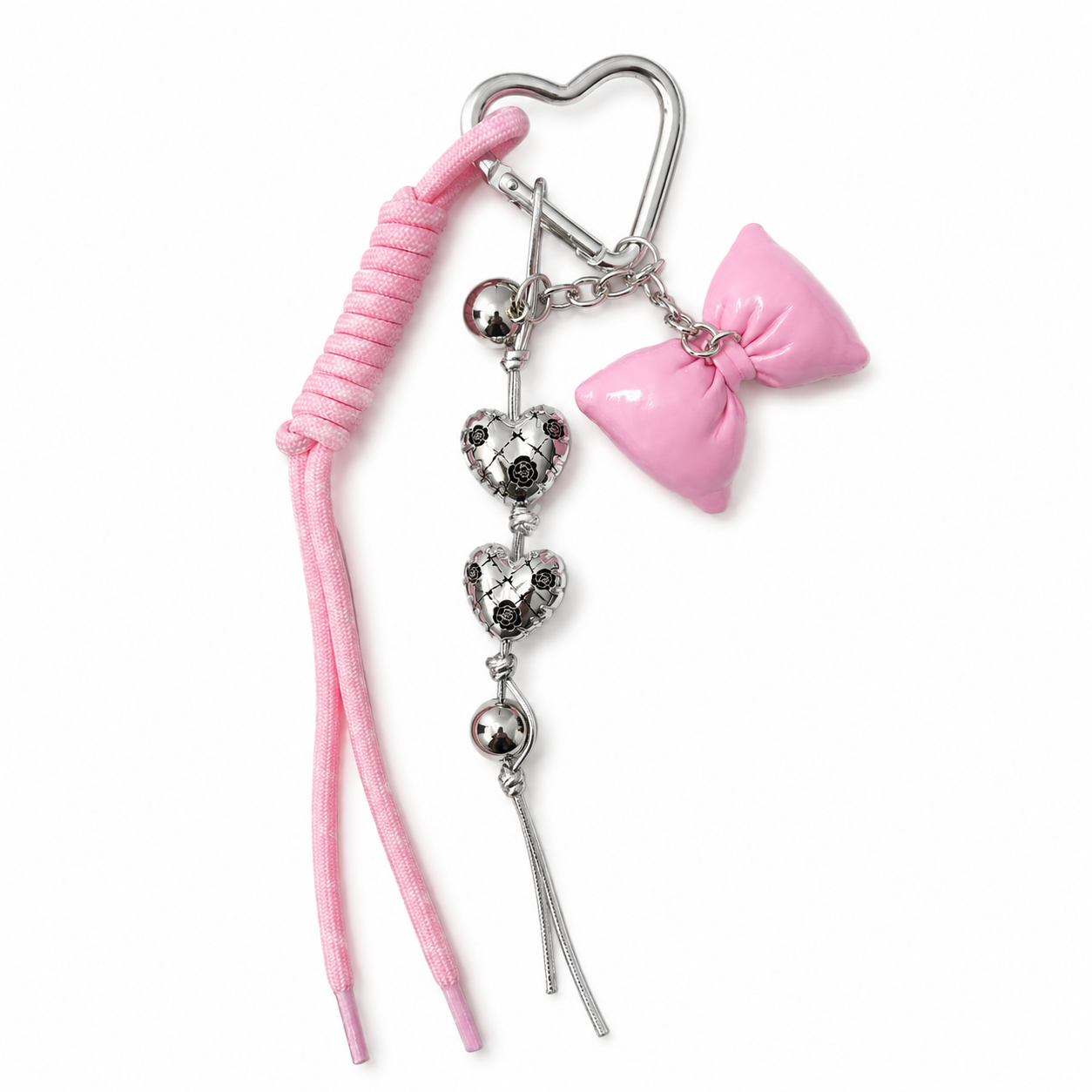 Pink Bow Heart Bag Charm