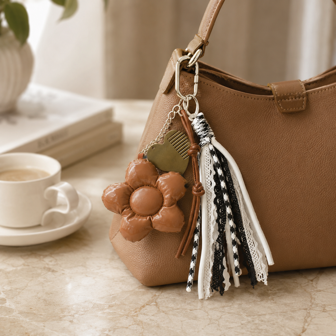 Brown Flower Bag Charm