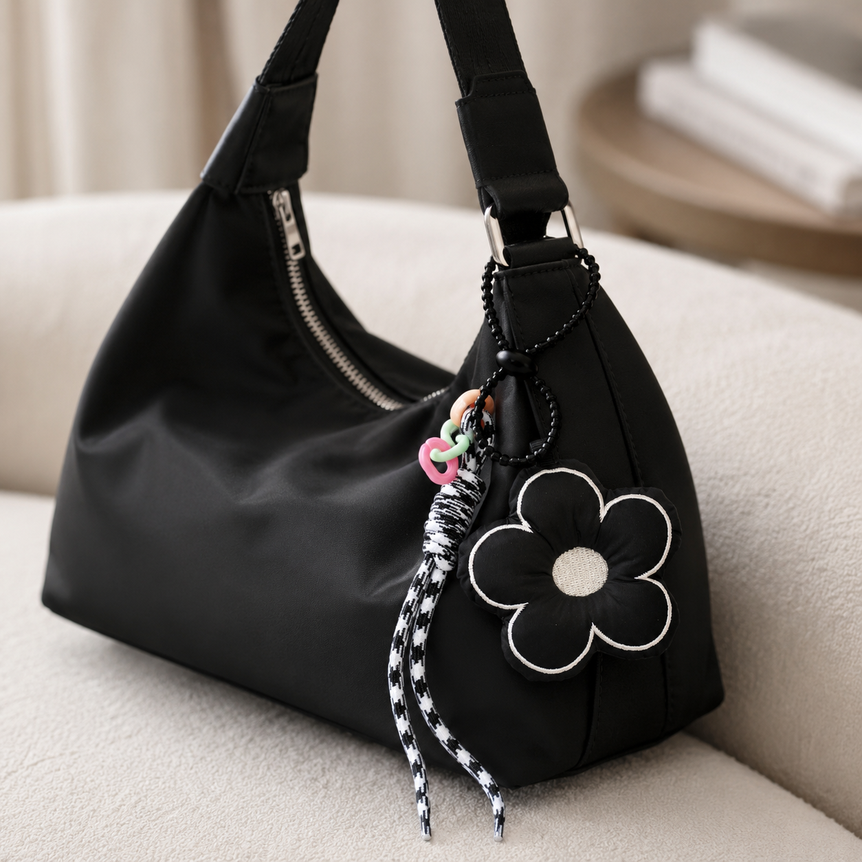 Black Flower Bag Charm