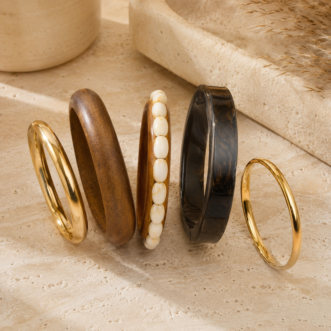Trendy Brown Chunky Bangle Set – 5 Pieces