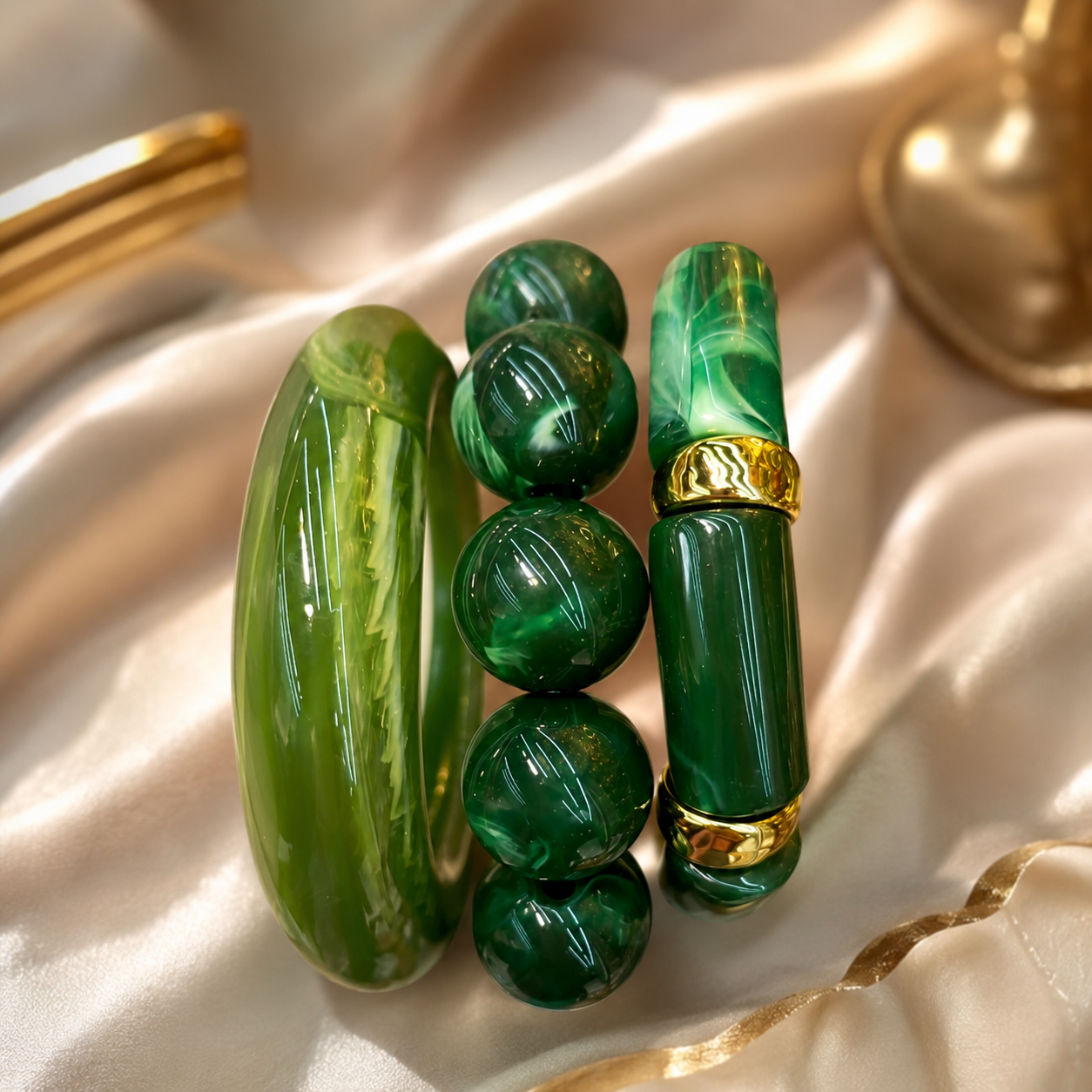 Marbled Green Chunky Bangl - Pieces