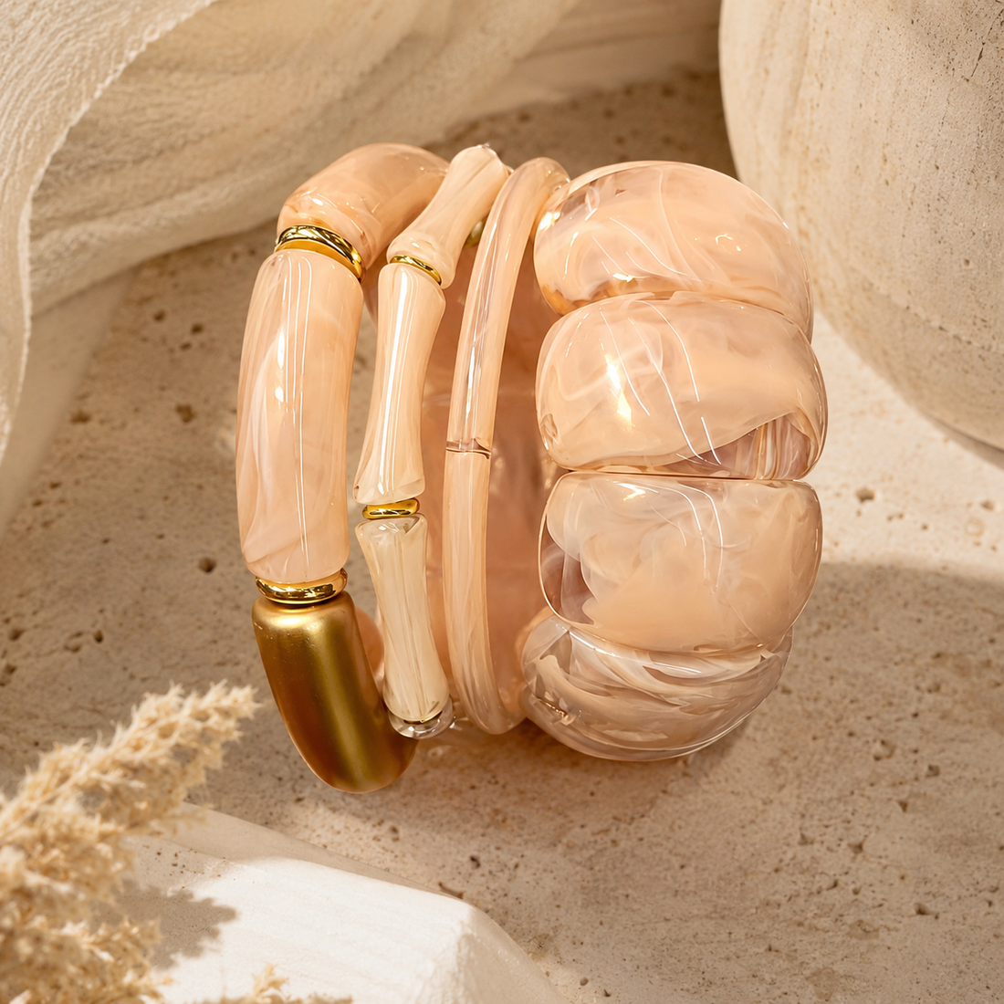 Salmon Chunky Bangle Set – 4 Pieces