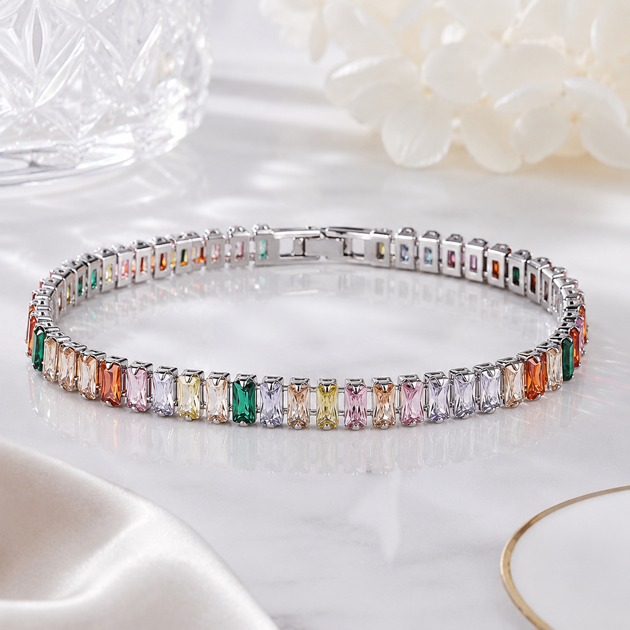 Multicolor Crystal Silver Bracelet