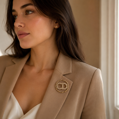 Crystal Monogram Gold Brooch
