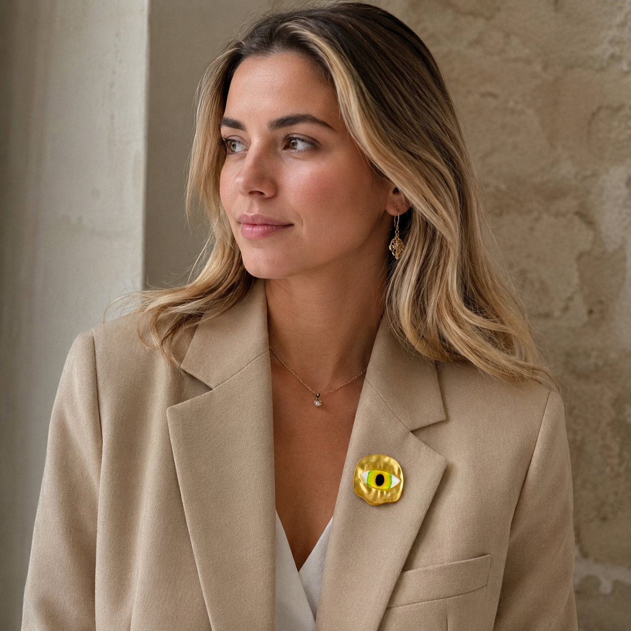 Gold Evil Eye Brooch