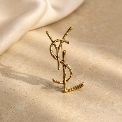 Gold LYS Monogram Brooch