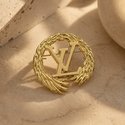 Gold Monogram Wreath Brooch