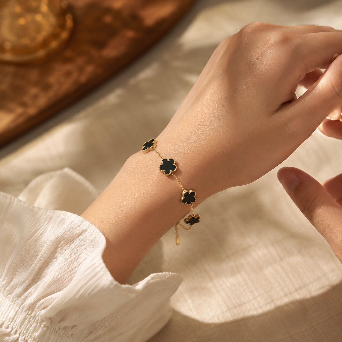 Black Flower Gold Bracelet