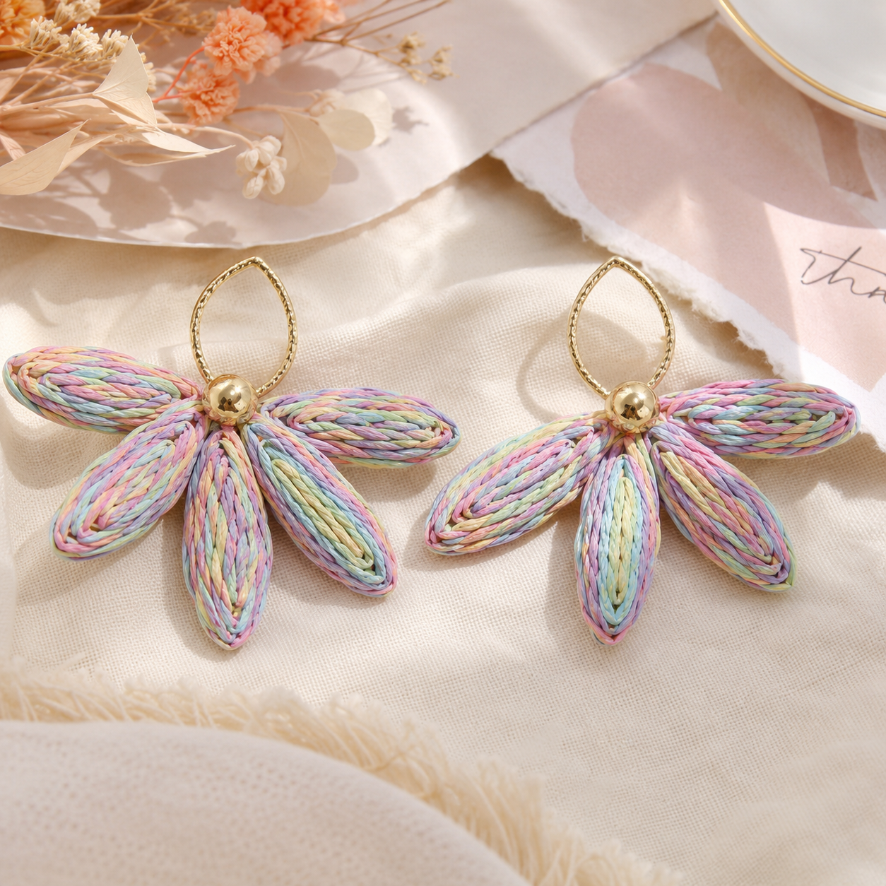 Woven Flower Statement Earrings