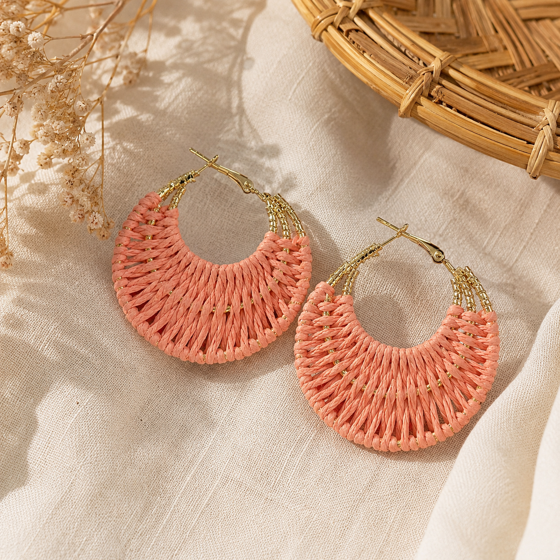 Crescent Woven Raffia Hoop Earrings