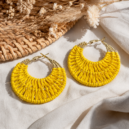 Crescent Woven Raffia Hoop Earrings