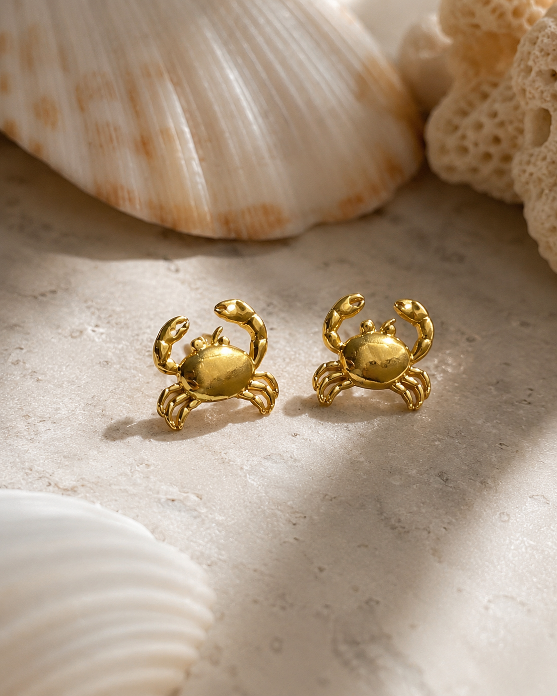 Gold Stainless Steel Crab Stud Earrings