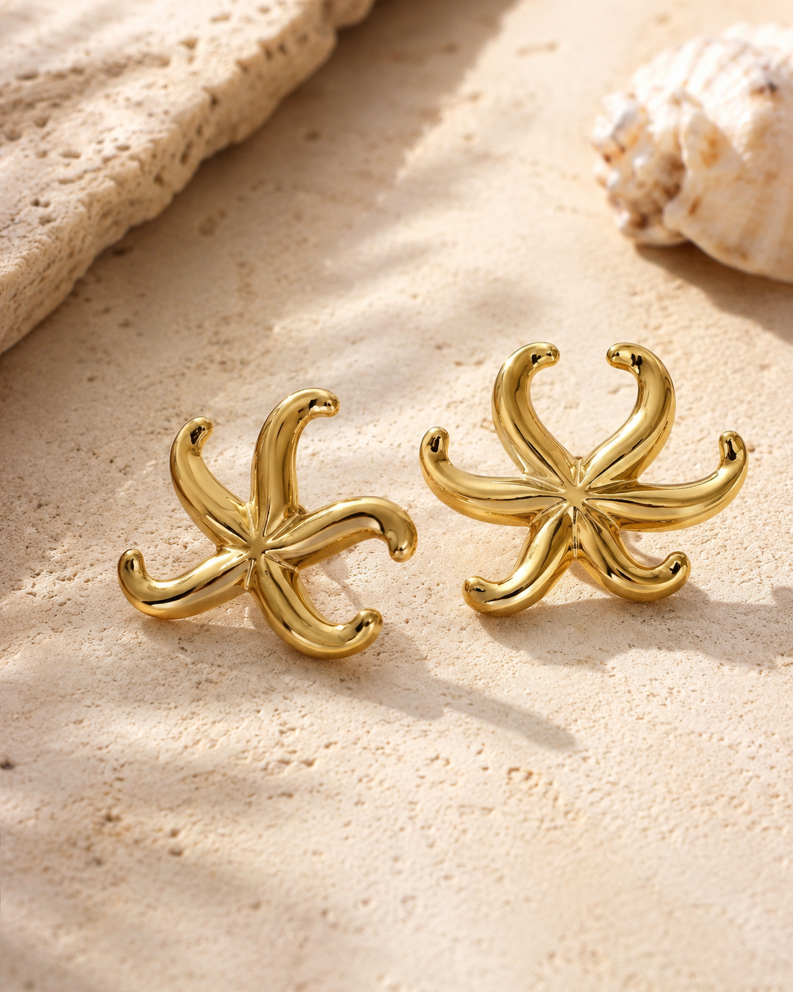 Polished Gold-Tone Starfish Stud Earrings