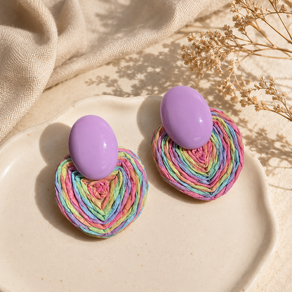 Lilac Multi-Color Woven Raffia Statement Earrings