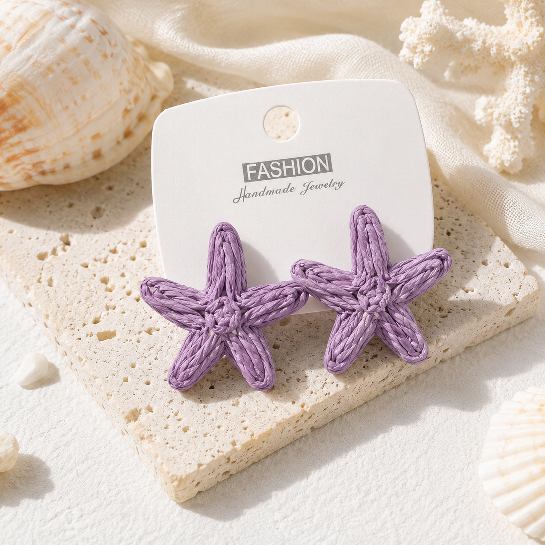 Lavender Woven Raffia Starfish Earrings