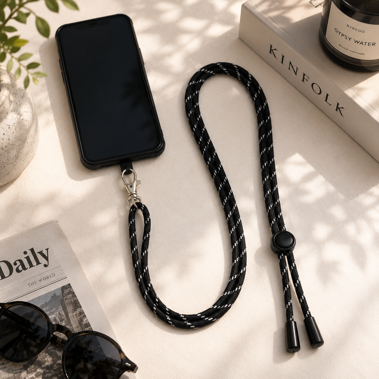 Black &amp; White Braided Mobile Lanyard