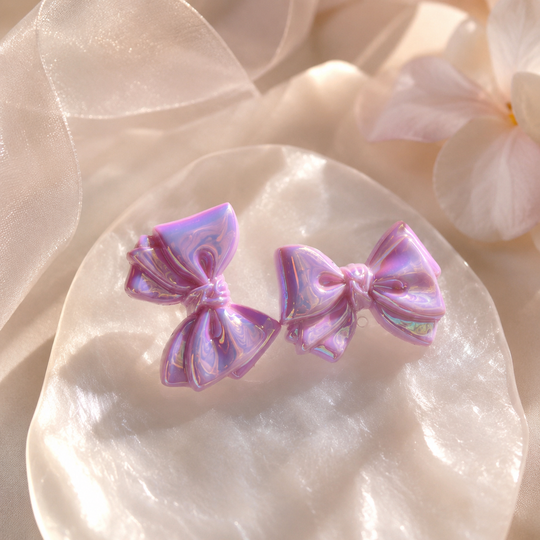 Lavender Iridescent Acrylic Bow Earrings
