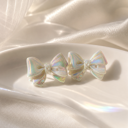 White Iridescent Acrylic Bow Earrings
