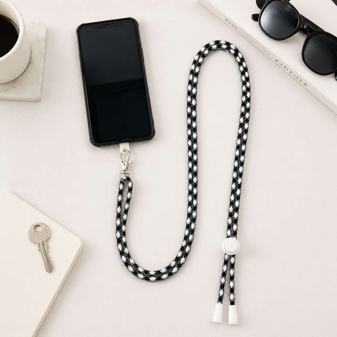 Black &amp; White Braided Mobile Strap