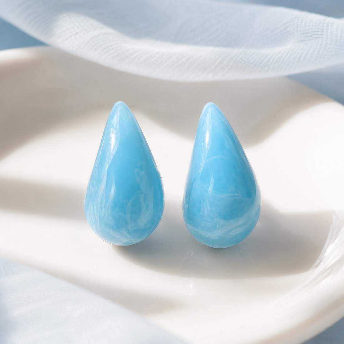 Sky Blue Marbled Acrylic Teardrop Earrings