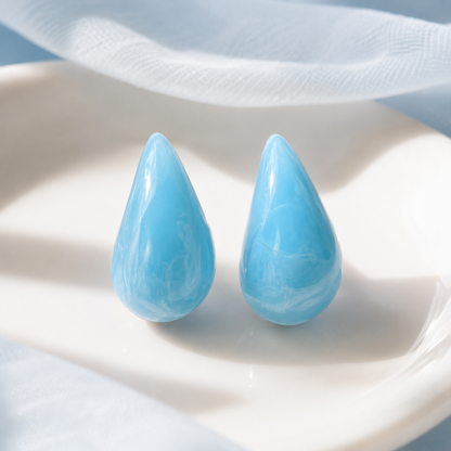Sky Blue Marbled Acrylic Teardrop Earrings