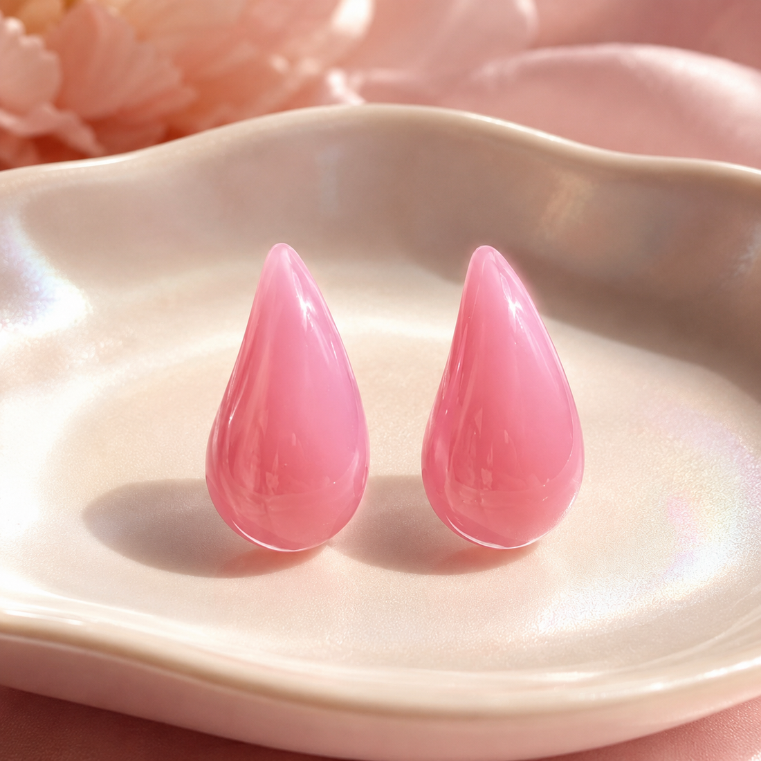 Light Pink Marbled Acrylic Teardrop Earrings