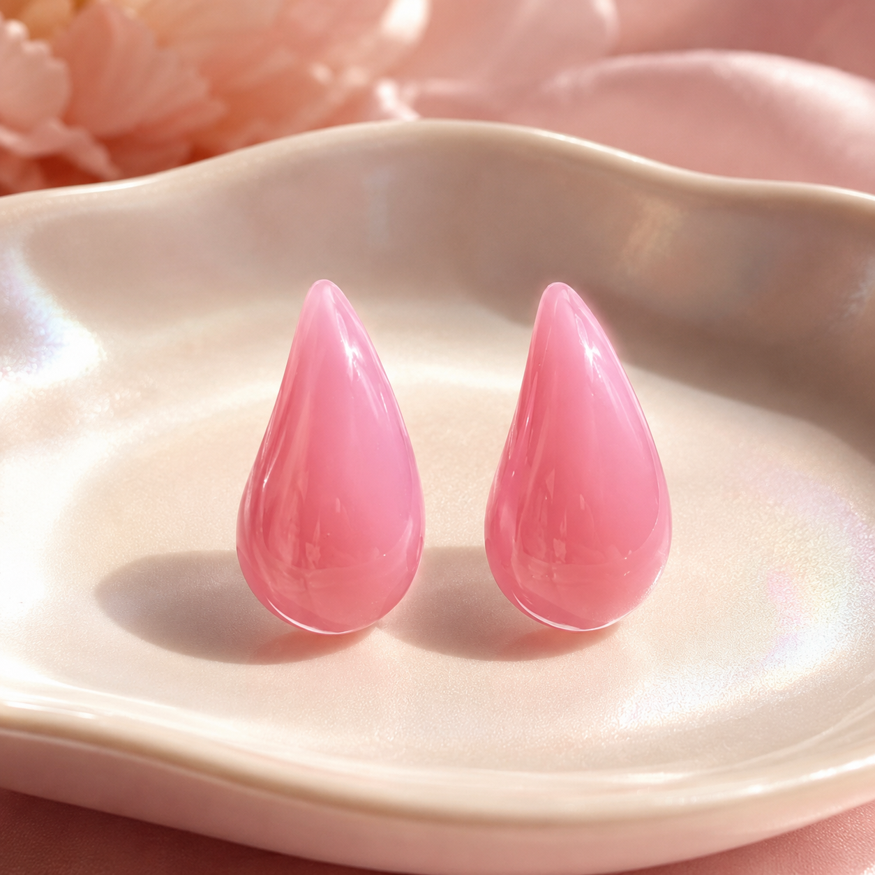 Light Pink Marbled Acrylic Teardrop Earrings
