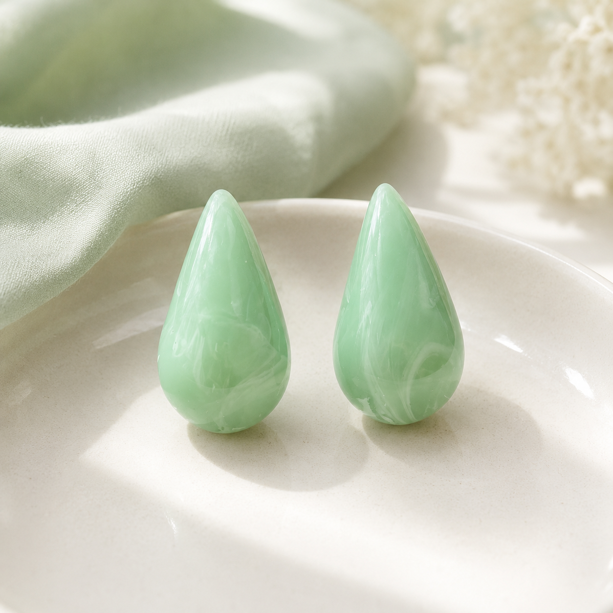 Mint Green Marbled Acrylic Teardrop Earrings