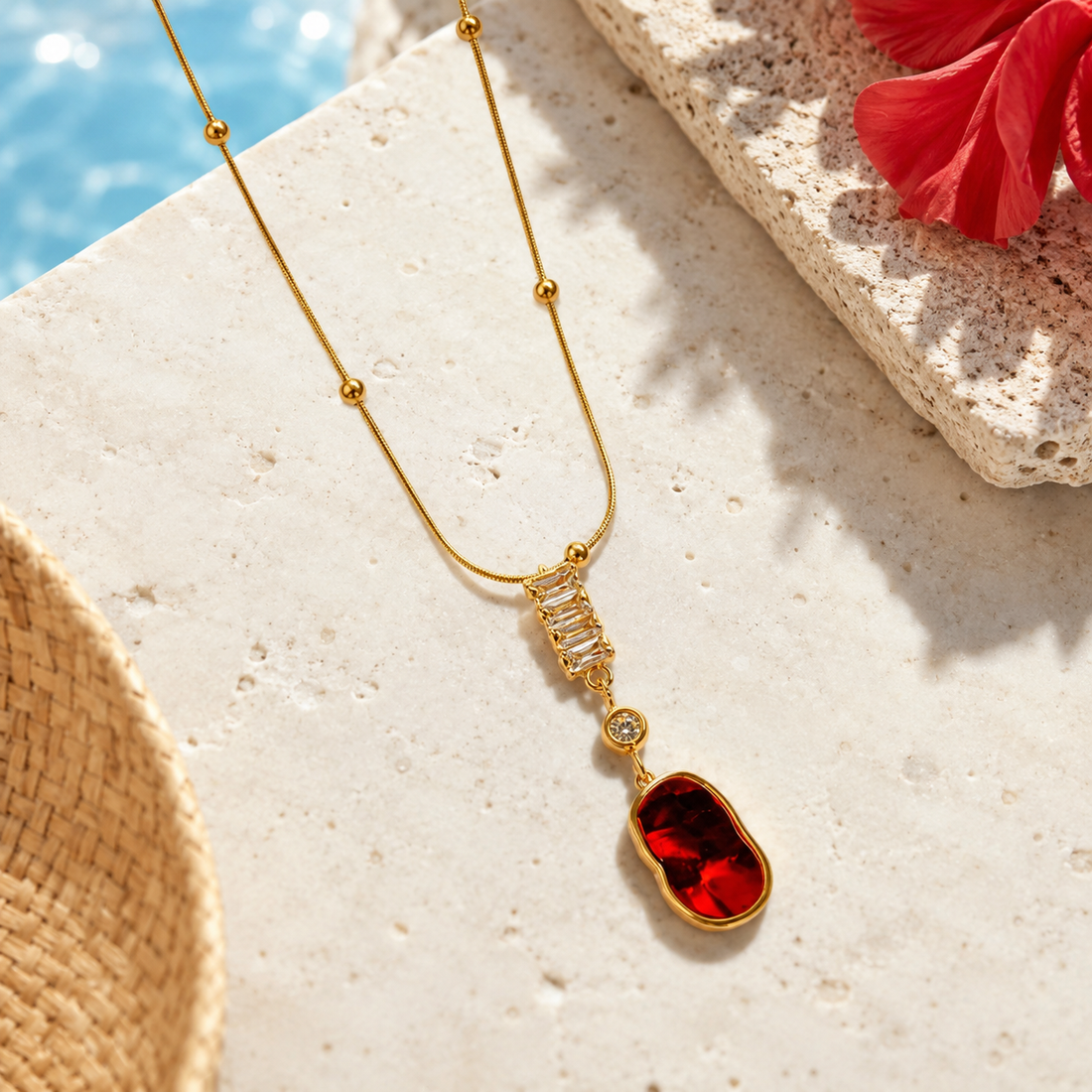 Red Resin Stone Necklace