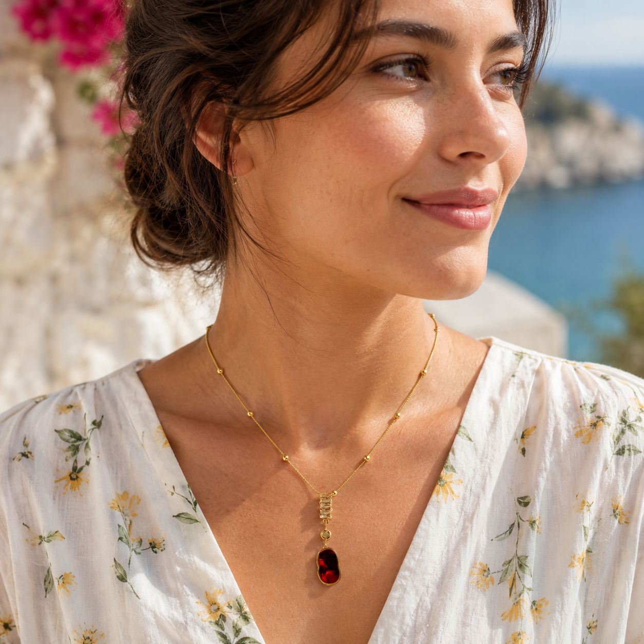 Red Resin Stone Necklace