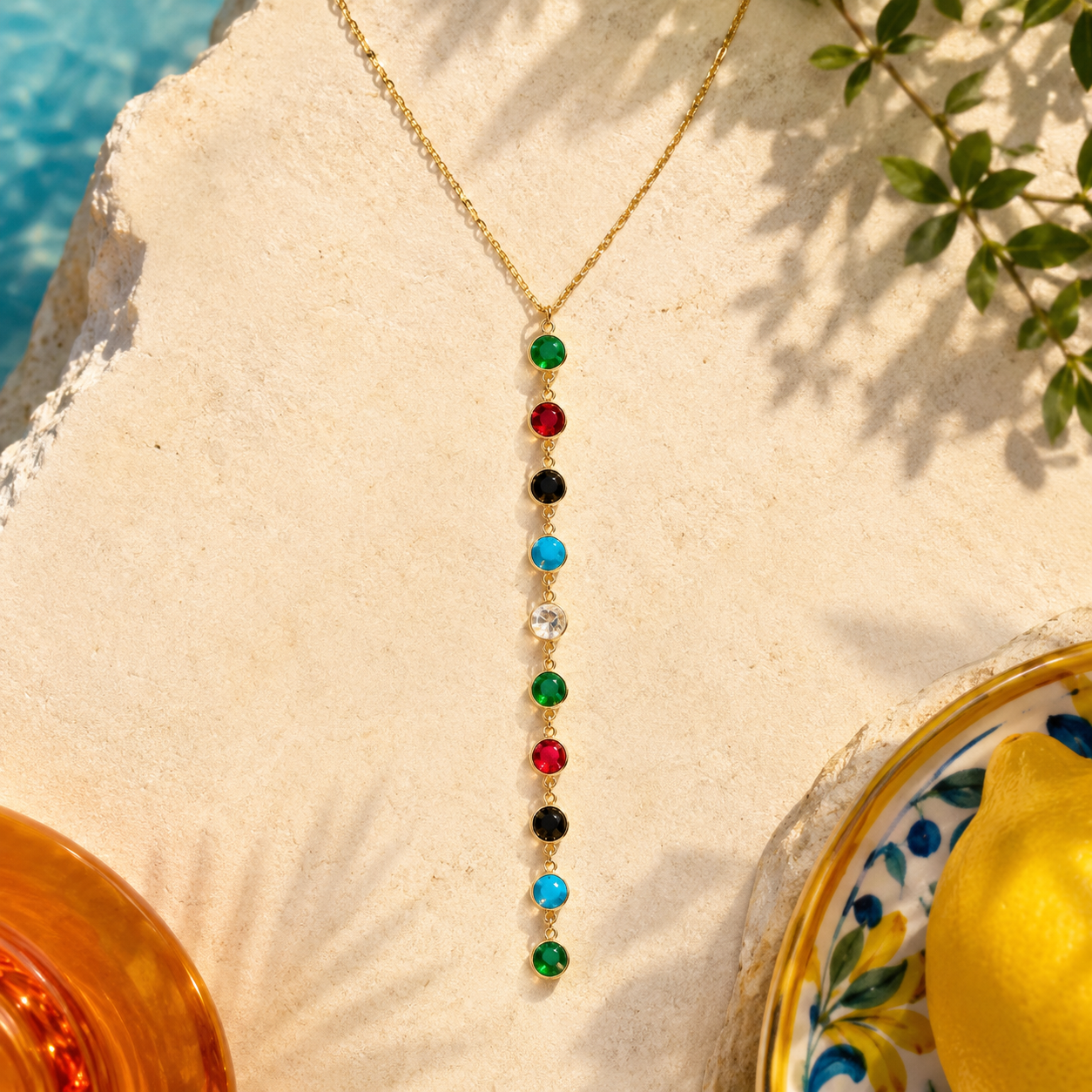 Multicolor Circle Drop Necklace