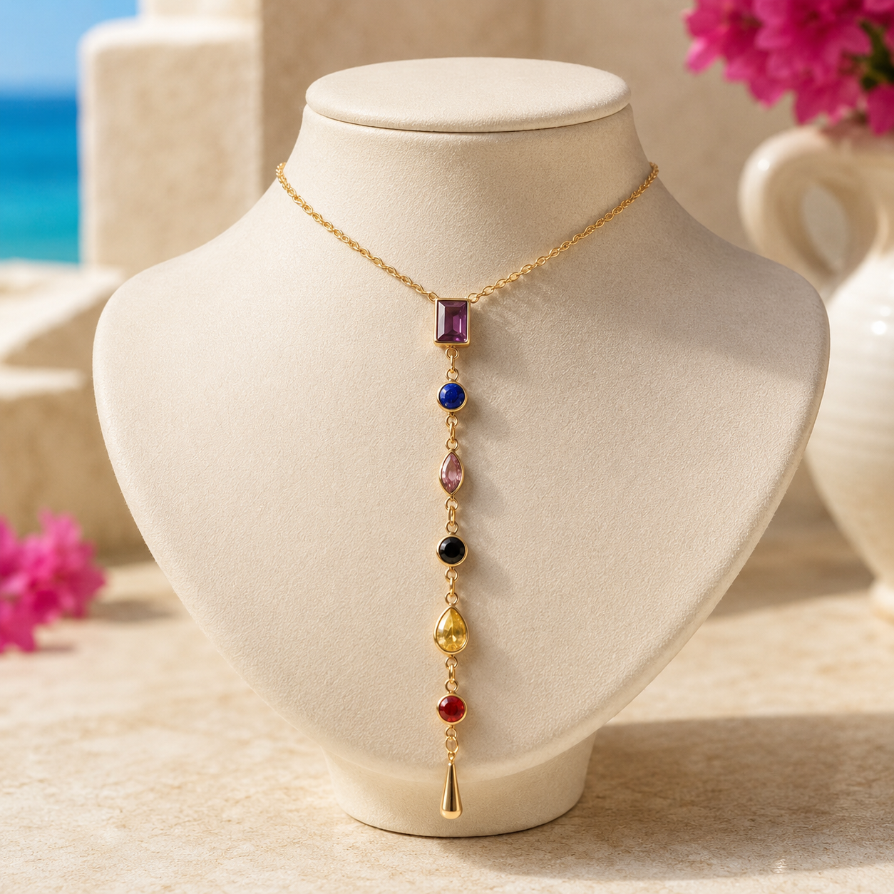 Multicolor Gem Drop Necklace