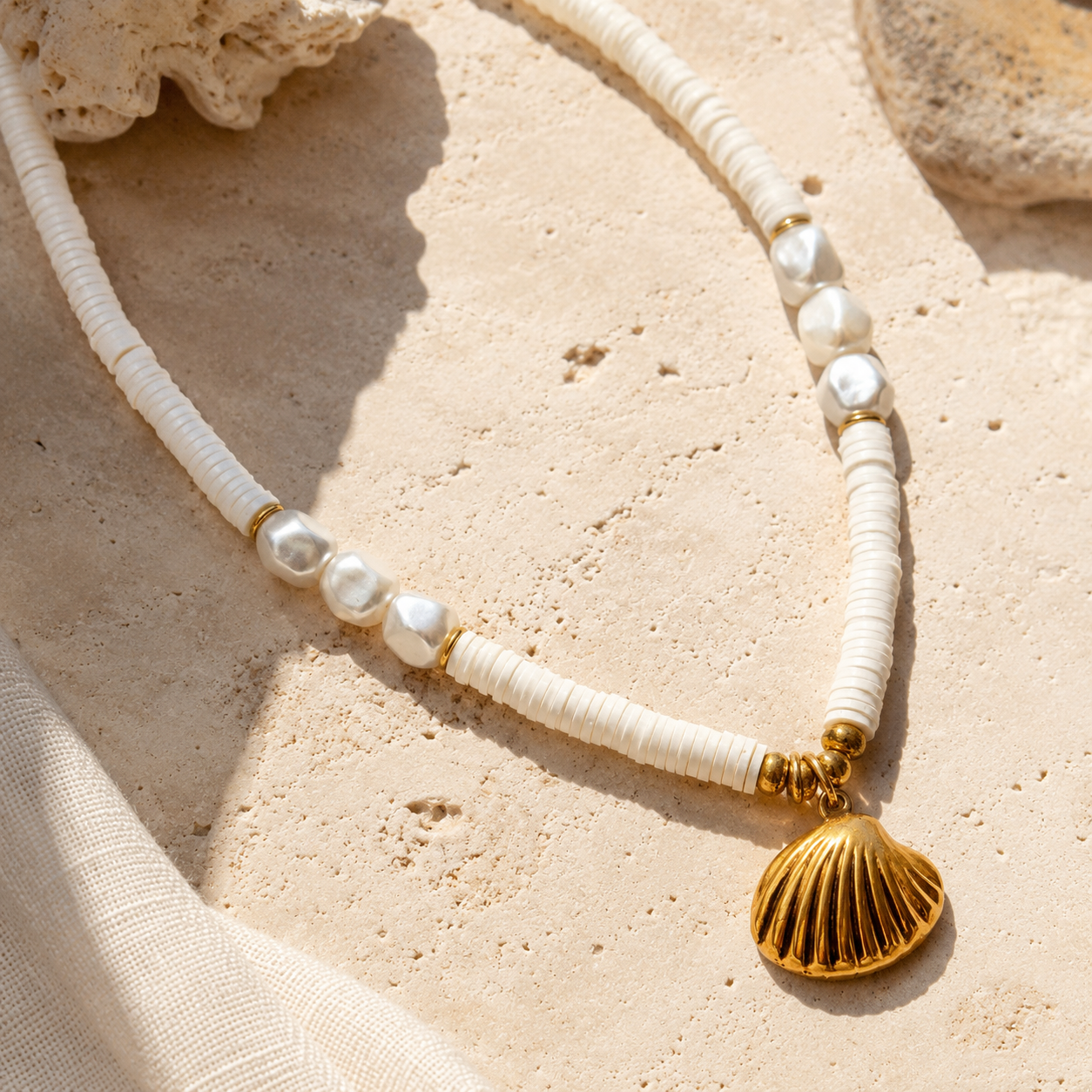 Natural Shell &amp; Beaded Choker