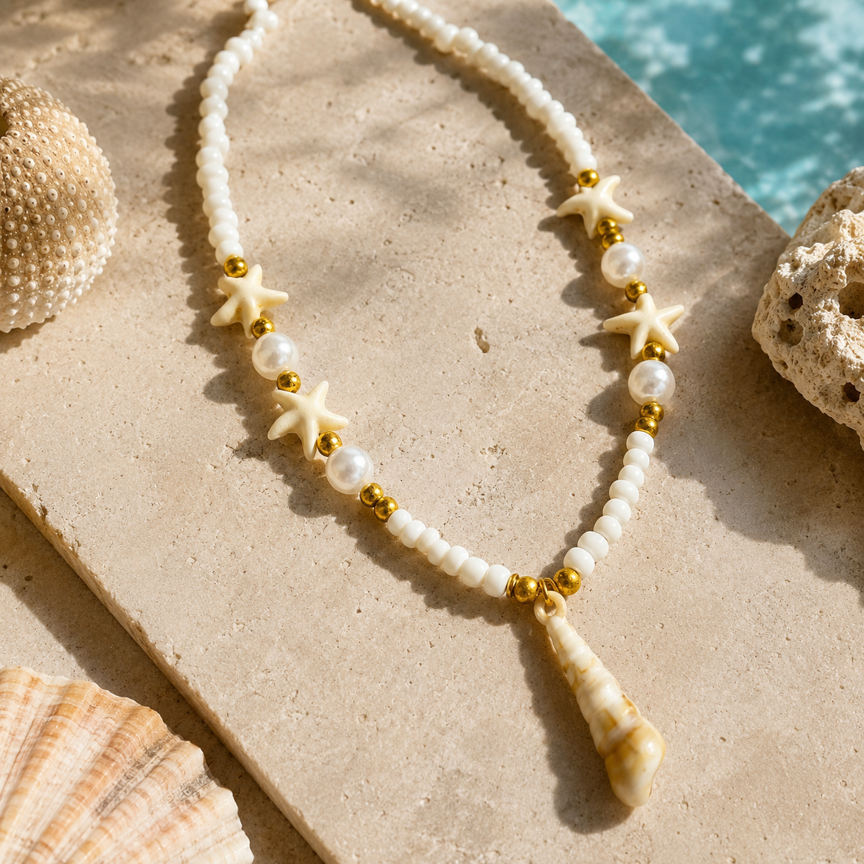 Natural Shell &amp; Beaded Choker