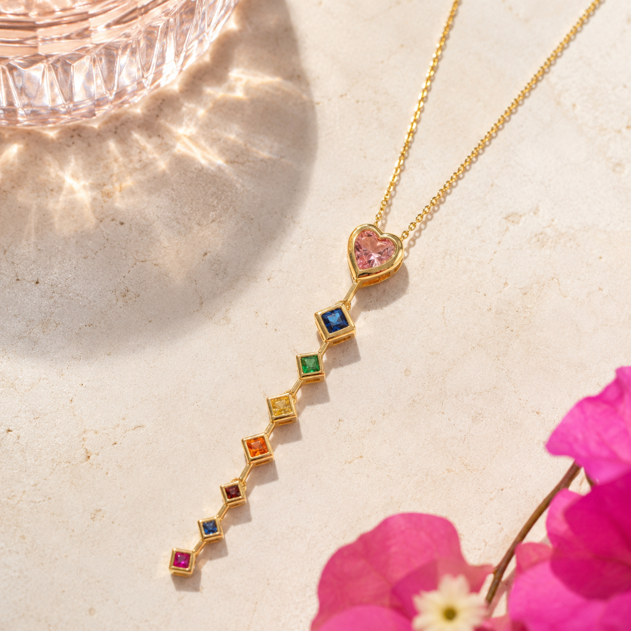 Rainbow Heart Drop Necklace
