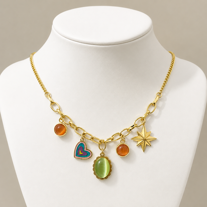 Stainless Steel Multi-Charm Necklace