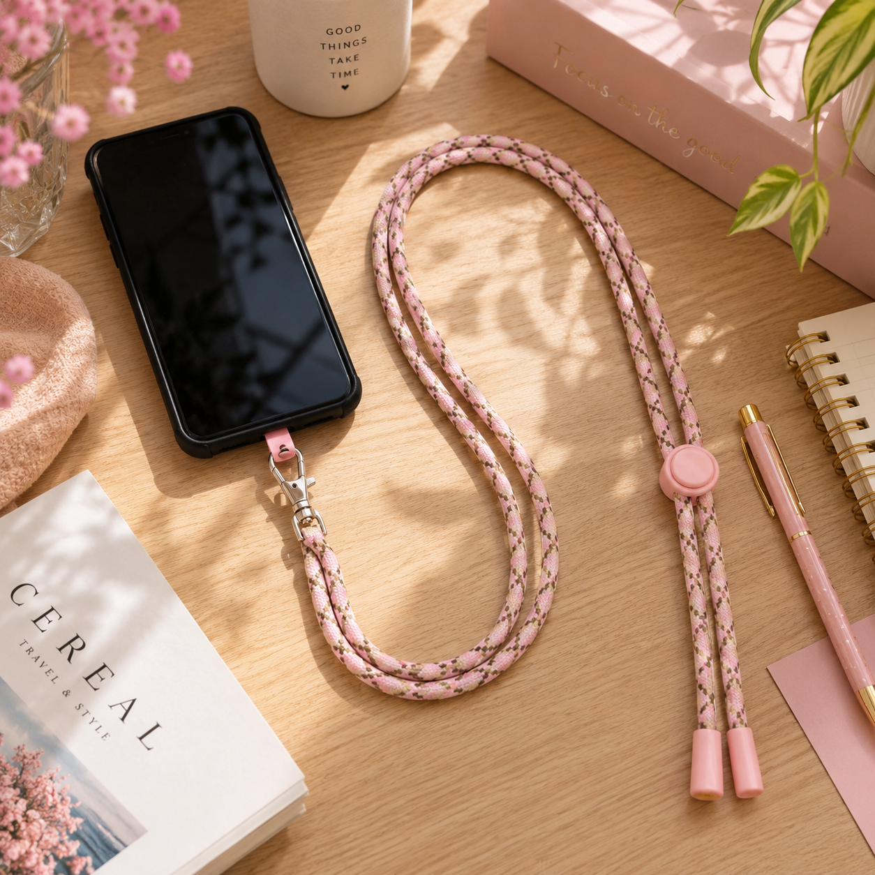 Pink Braided Mobile Lanyard