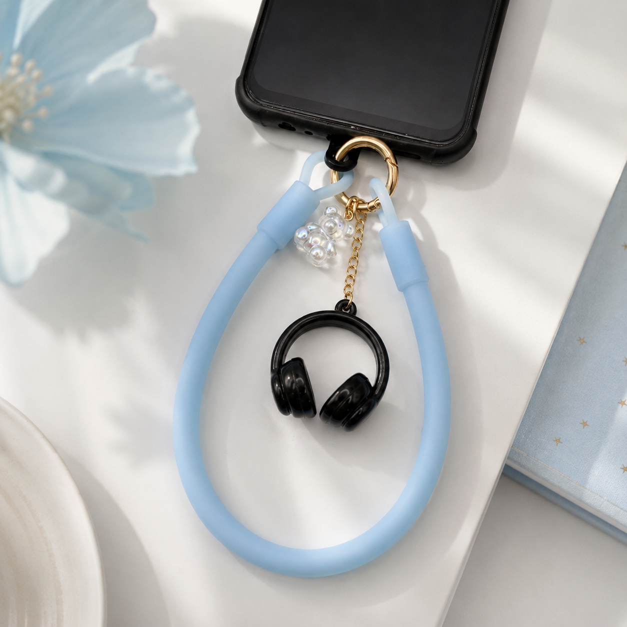 Baby Blue Silicone Wrist Strap with Headphone Charm