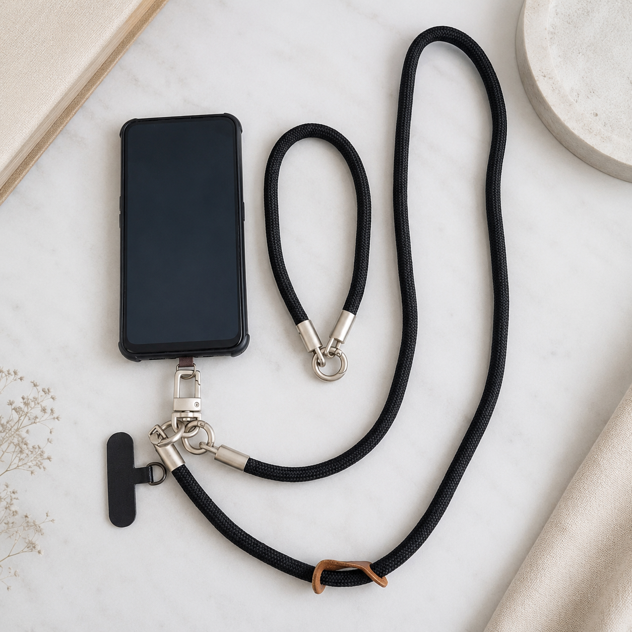 Black 2-Piece Mobile Lanyard Set